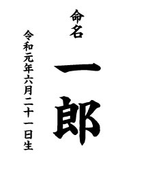 命名、赤ちゃんの名前、生年月日を中心に記したシンプルな略式命名書の例