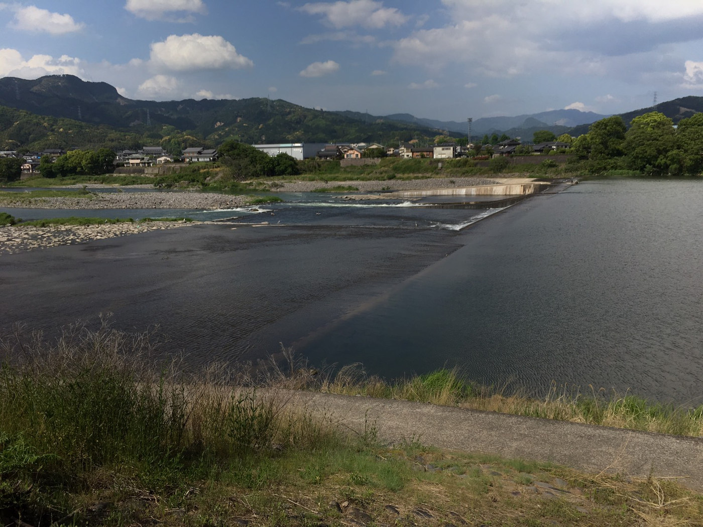 筑後川と大石堰を見渡す風景