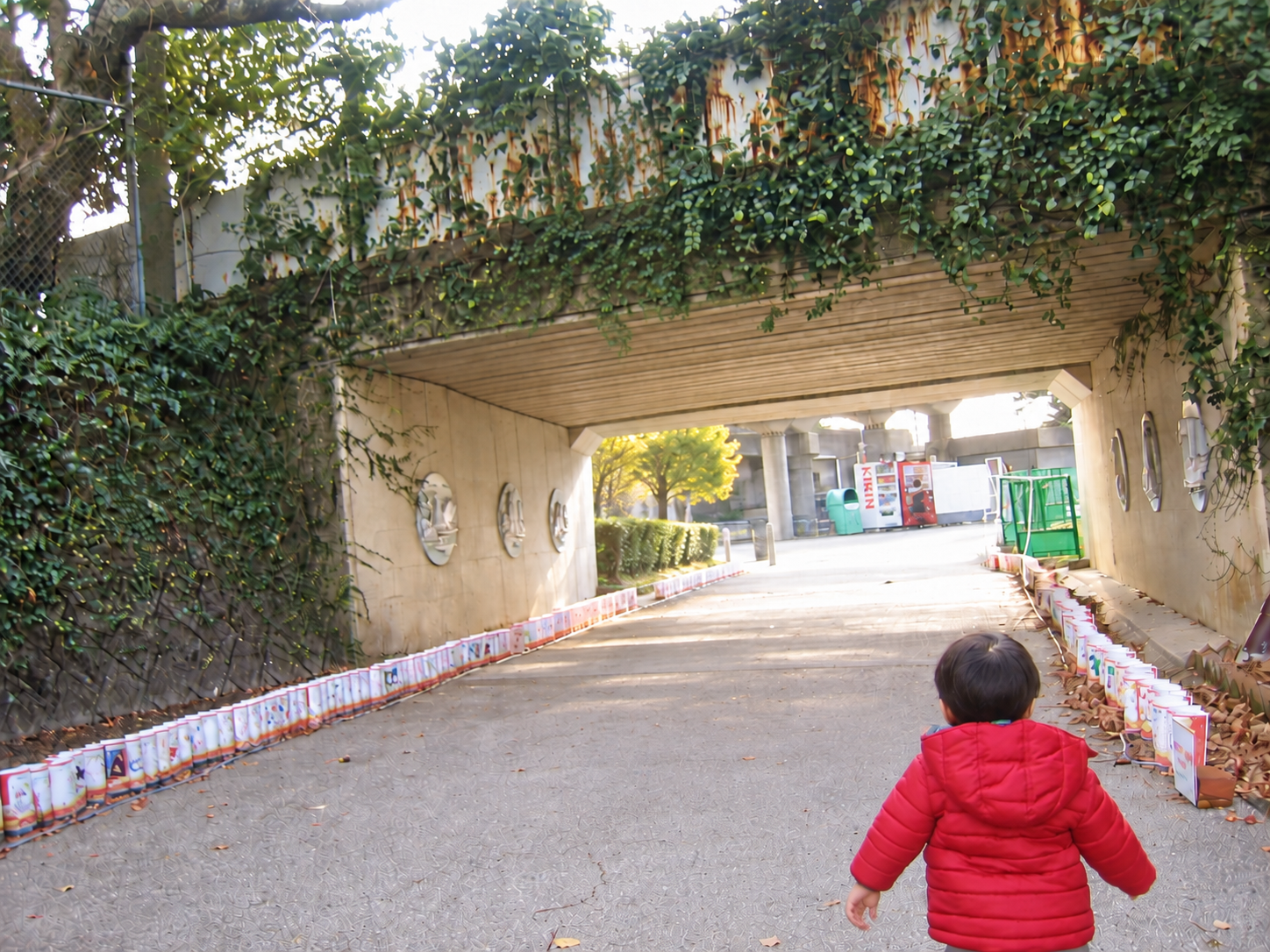2014年のときわ公園で、緑に囲まれた通路を歩く小さな子どもの後ろ姿